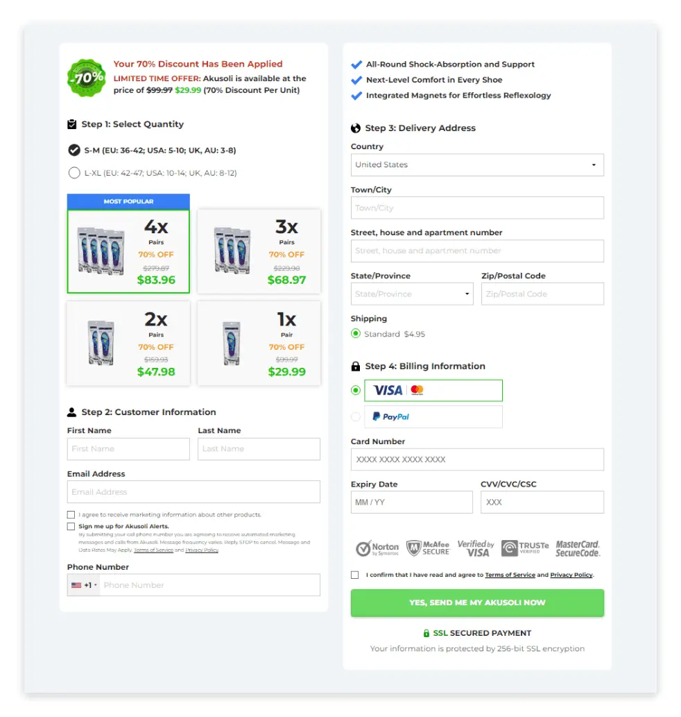 Akusoli Insoles Order Page